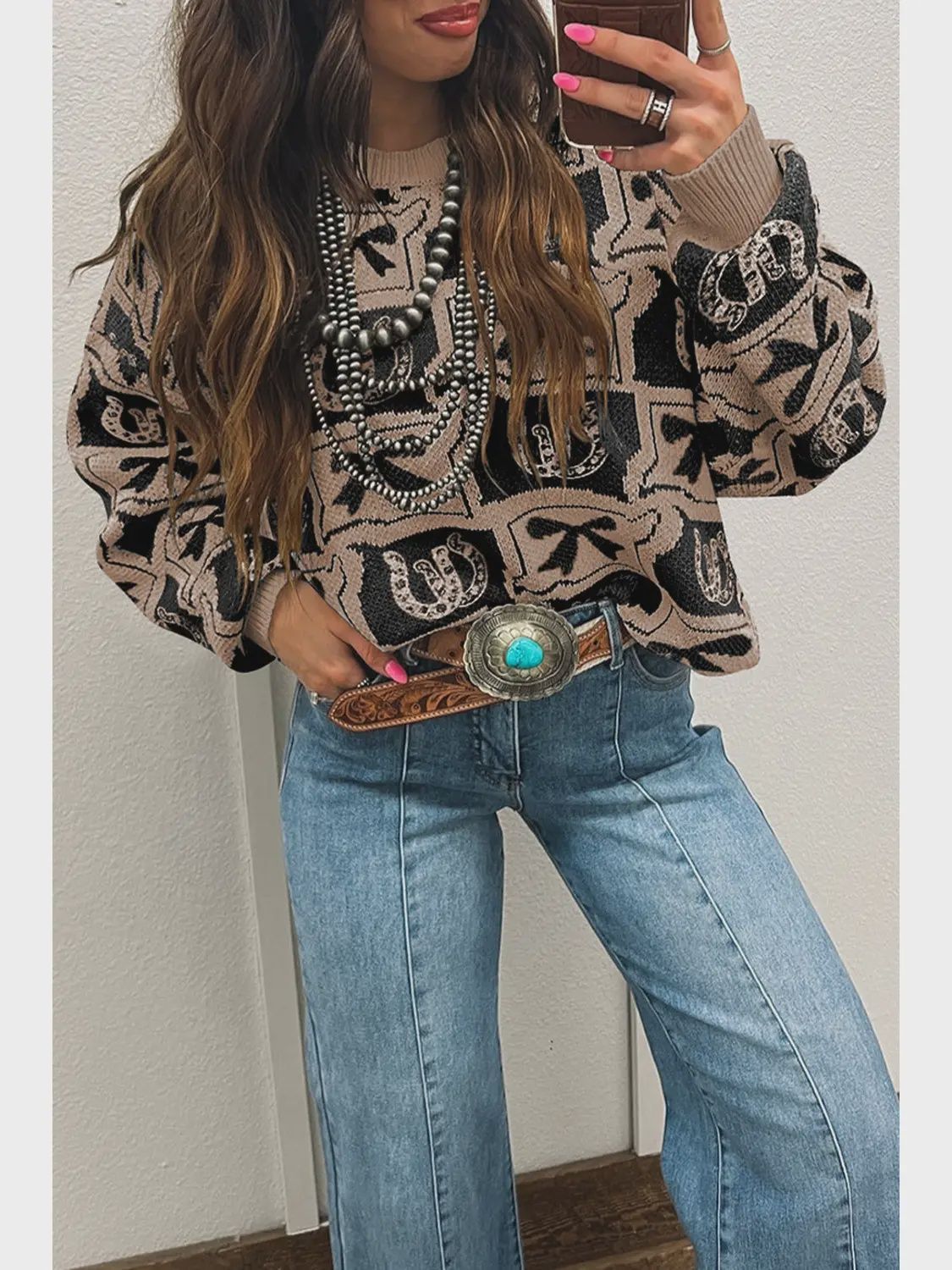 Western Bows &amp; Horseshoes Sweater, Size: Small