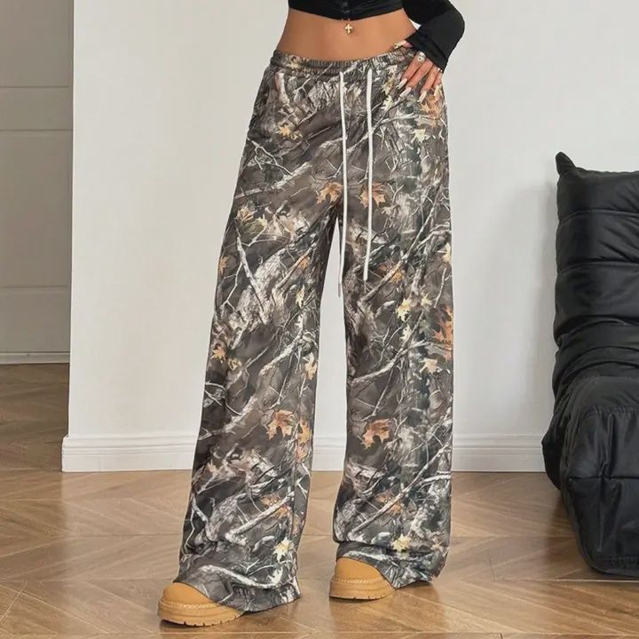 Fashion stretch waist camouflage printed mopping pants