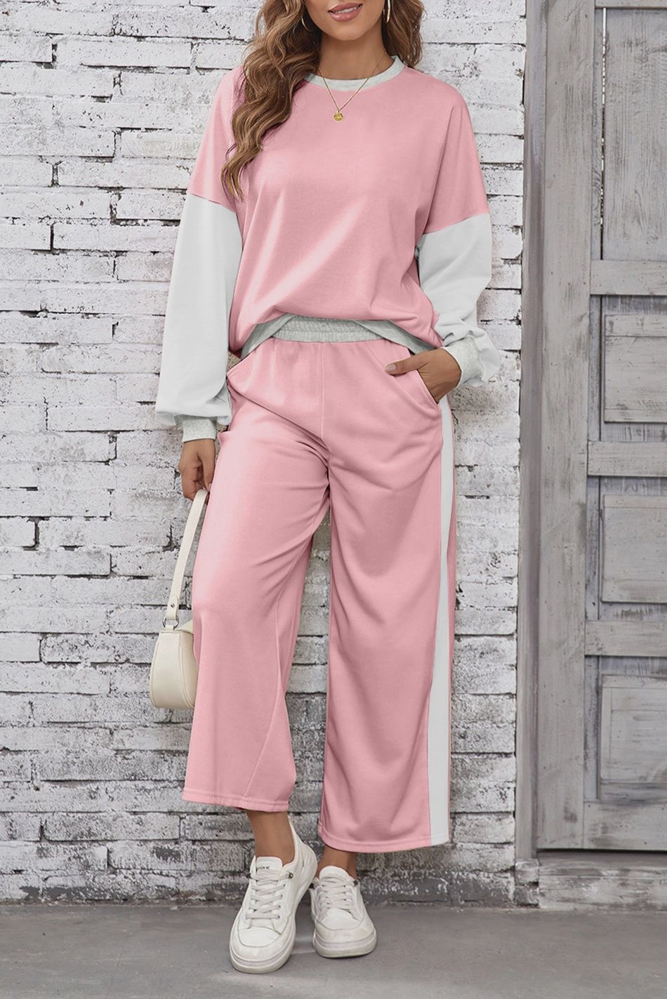 Colorblock Pullover and Pants Set, Size: Small