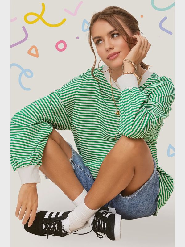 Oversized Striped Long Sleeve Pullover Top