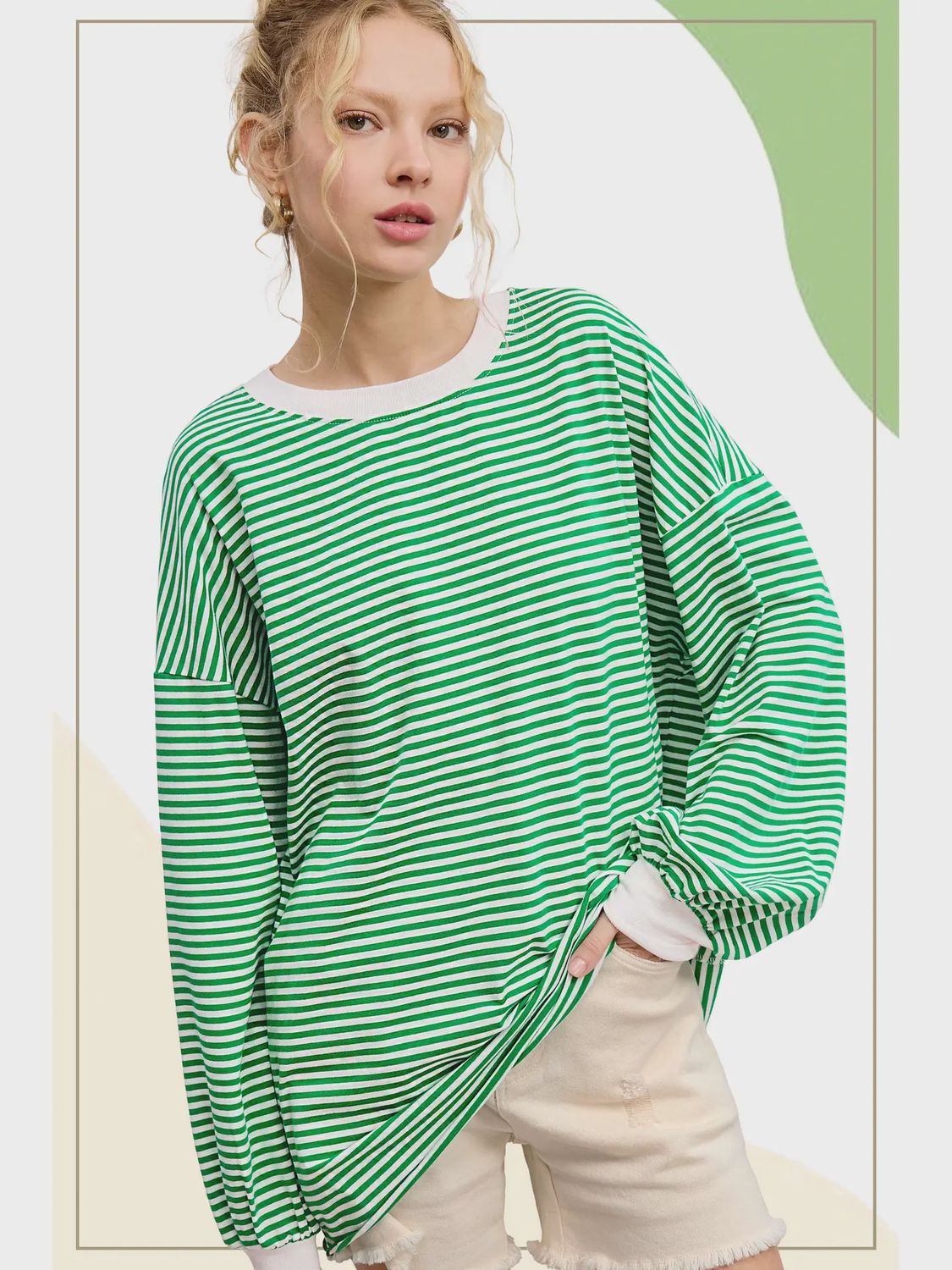 Oversized Striped Long Sleeve Pullover Top, Size: Small