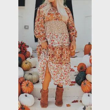 Floral Maxi Ruffle Dress, Size: 1X-Large