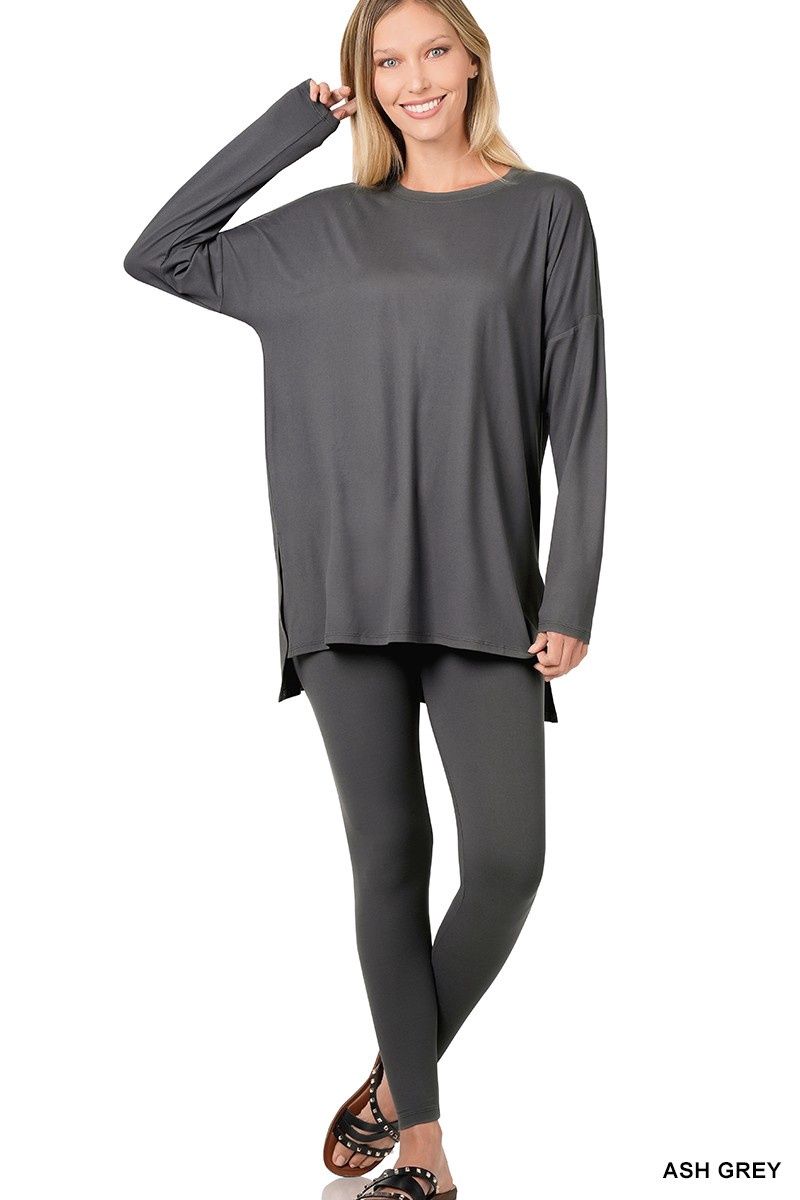 Brushed Dty Microfiber Loungewear Set, Color: Ash Grey, Size: Small