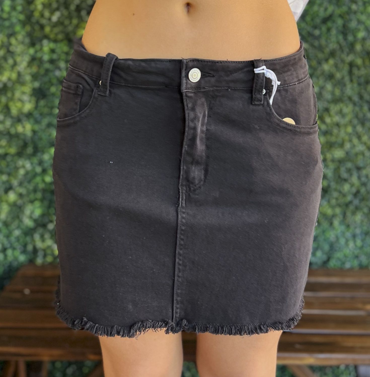 Acid Washed Frayed Hem Skirt, Color: Black, Size: Small