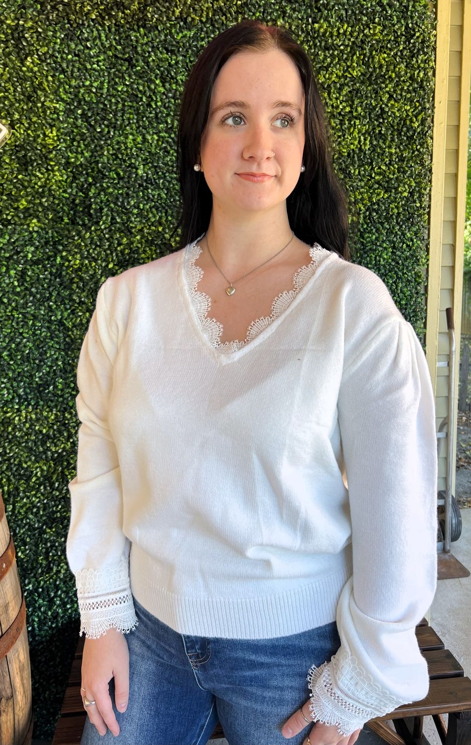 Lace Patchwork Knit Pullover Sweater, Size: Small