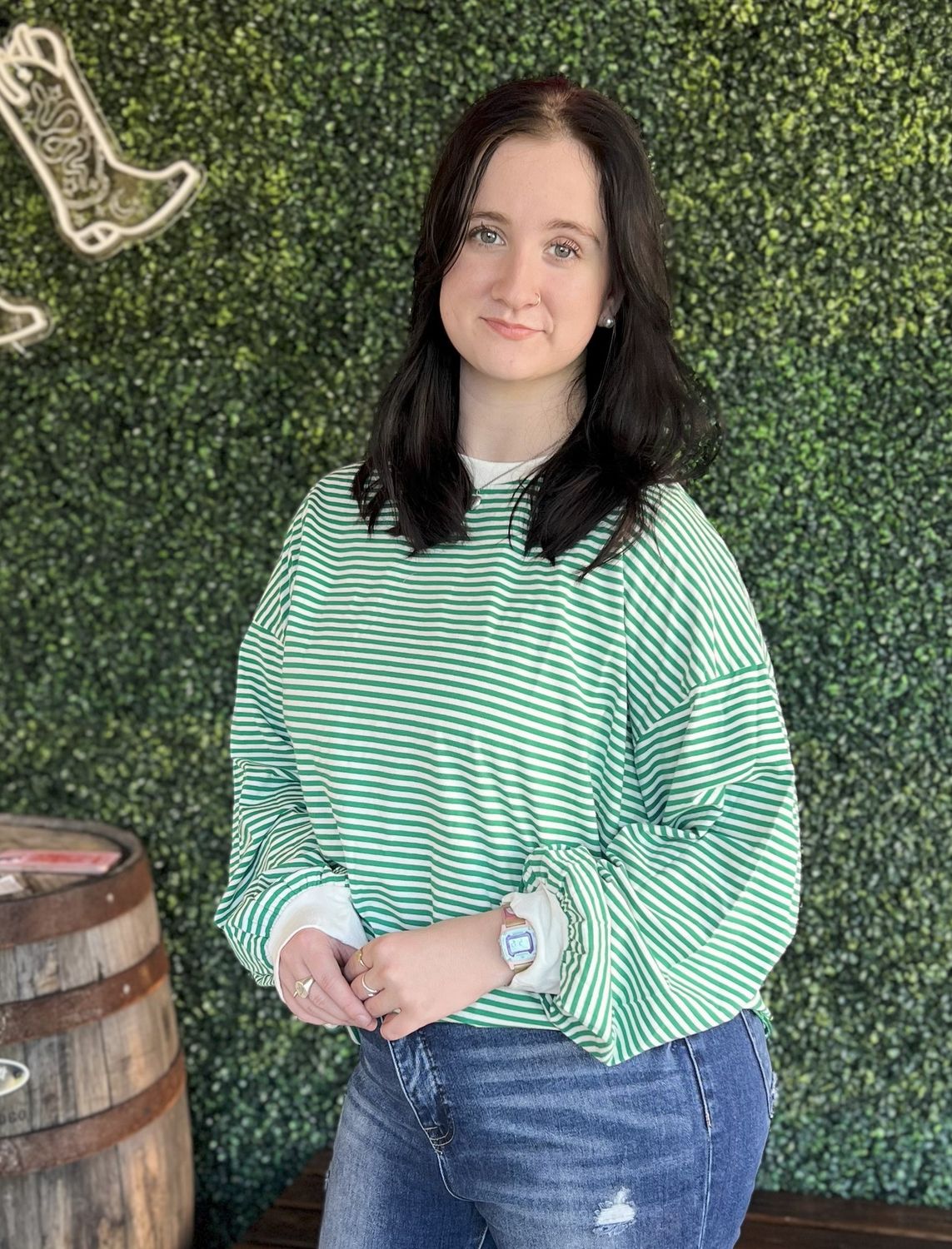 Oversized Striped Long Sleeve Pullover Top, Size: Small