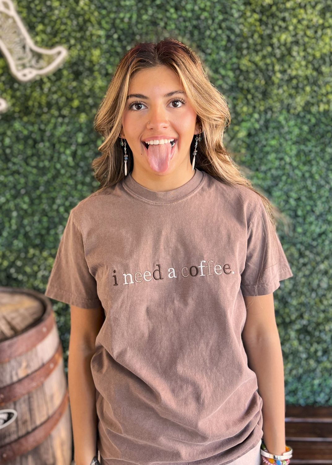 I Need A Coffee Embroidered Tee, Size: Small