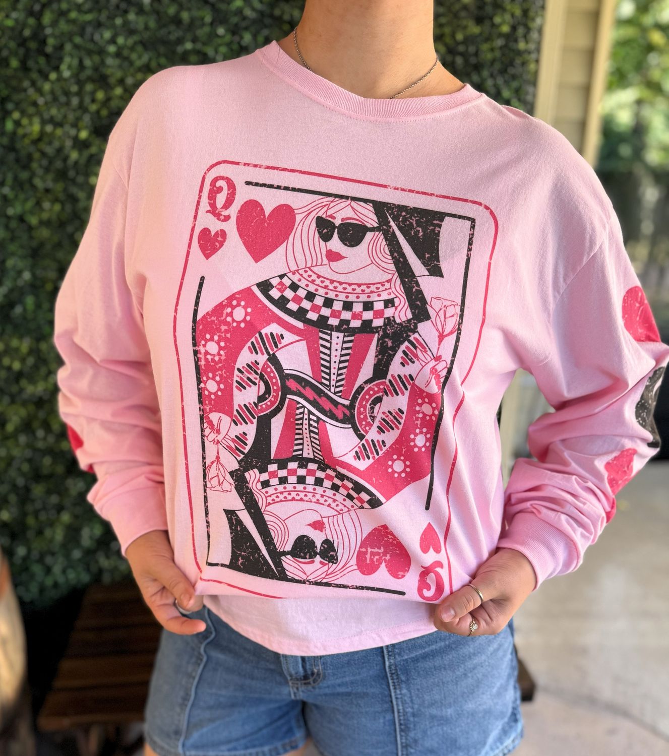 Queen of Hearts Valentine Graphic Long Sleeve T-Shirt, Size: Small