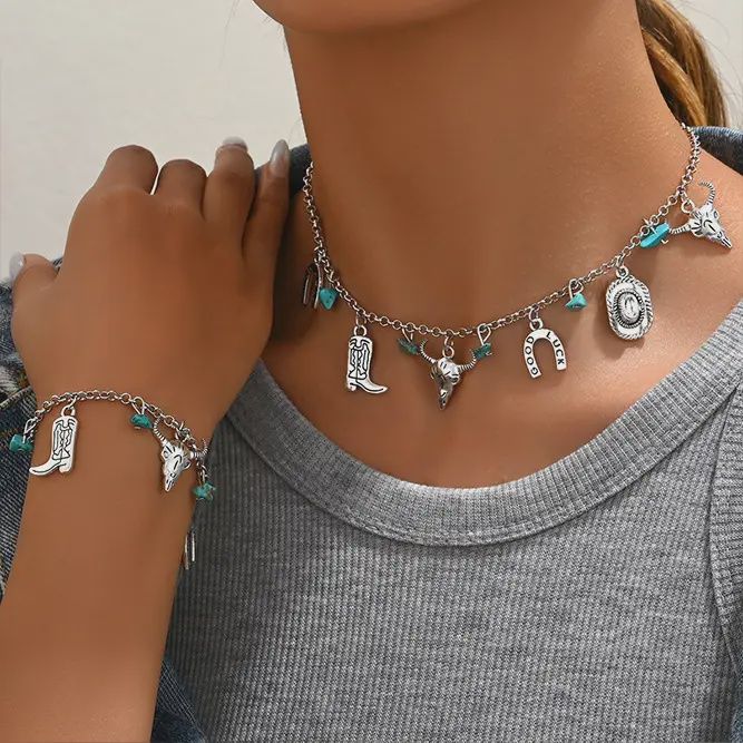 Western Cowgirl Necklace and Bracelet Set