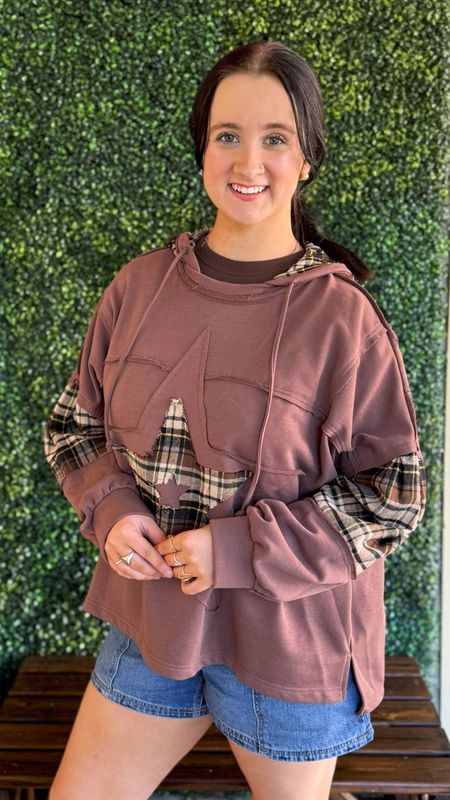 Plaid and Knit Mixed Top Hoodie
