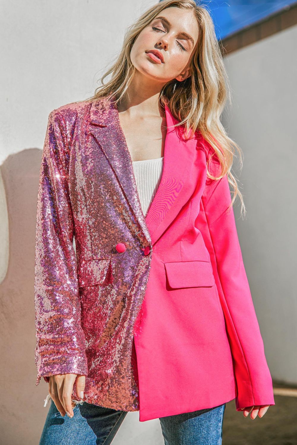 Sequin Color Block Hot Blazer, Size: Small