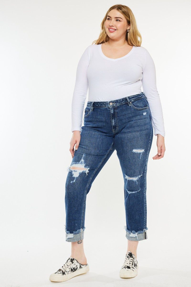 Plus Mid Rise Slim Boyfriend Jeans, Size: 16W