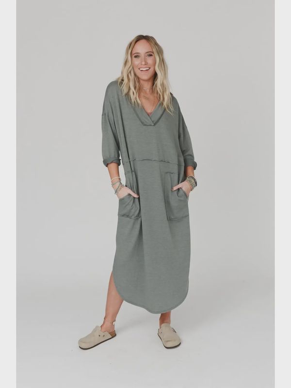 Meadow Long Sleeve Slit Maxi Dress - Light Olive
