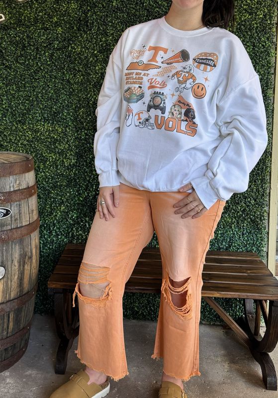 Waisted Distressed Knee and Hem Cropped Pants