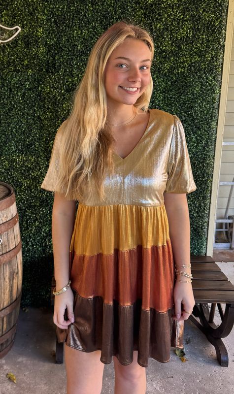 Shiny Knit Color Block Tiered Holiday Mini Dress