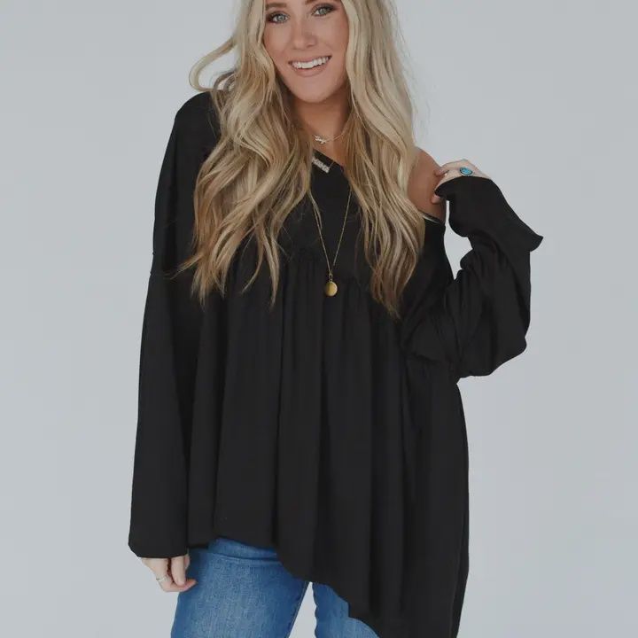 Solid Serenity Long Sleeve Babydoll Top, Size: Medium