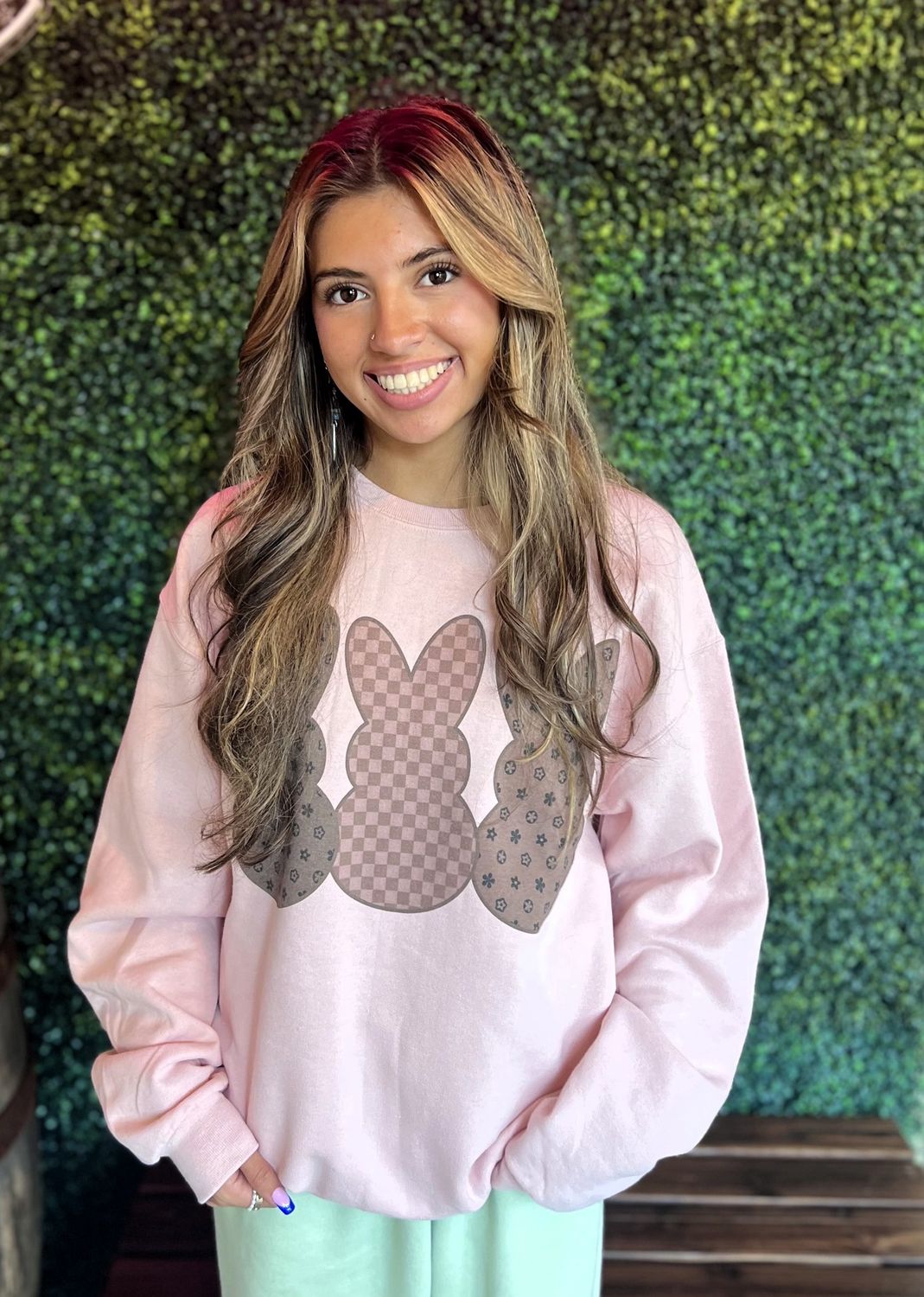Pattern Bunnies Easter Graphic Sweatshirt, Size: Small