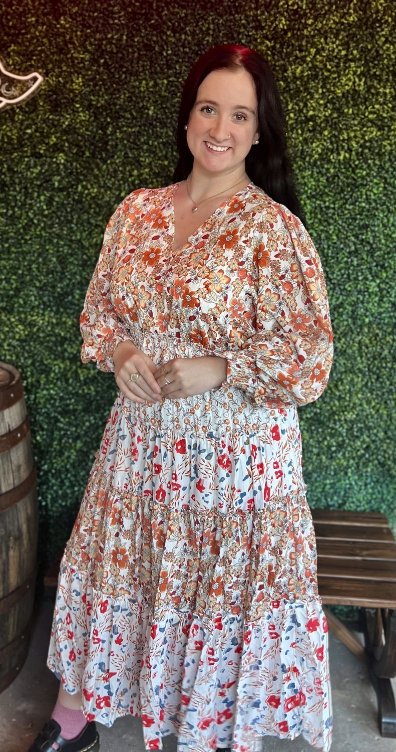 Floral Maxi Ruffle Dress, Size: 1X-Large