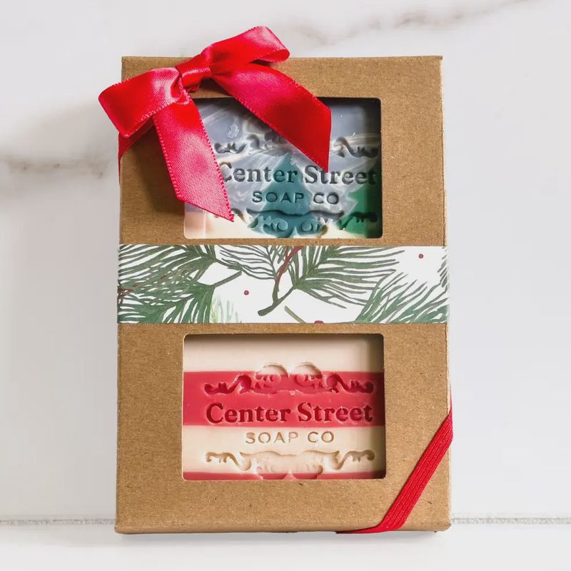 Candy Cane &amp; Alpine Handmade Christmas Soap Gift Box - 8oz