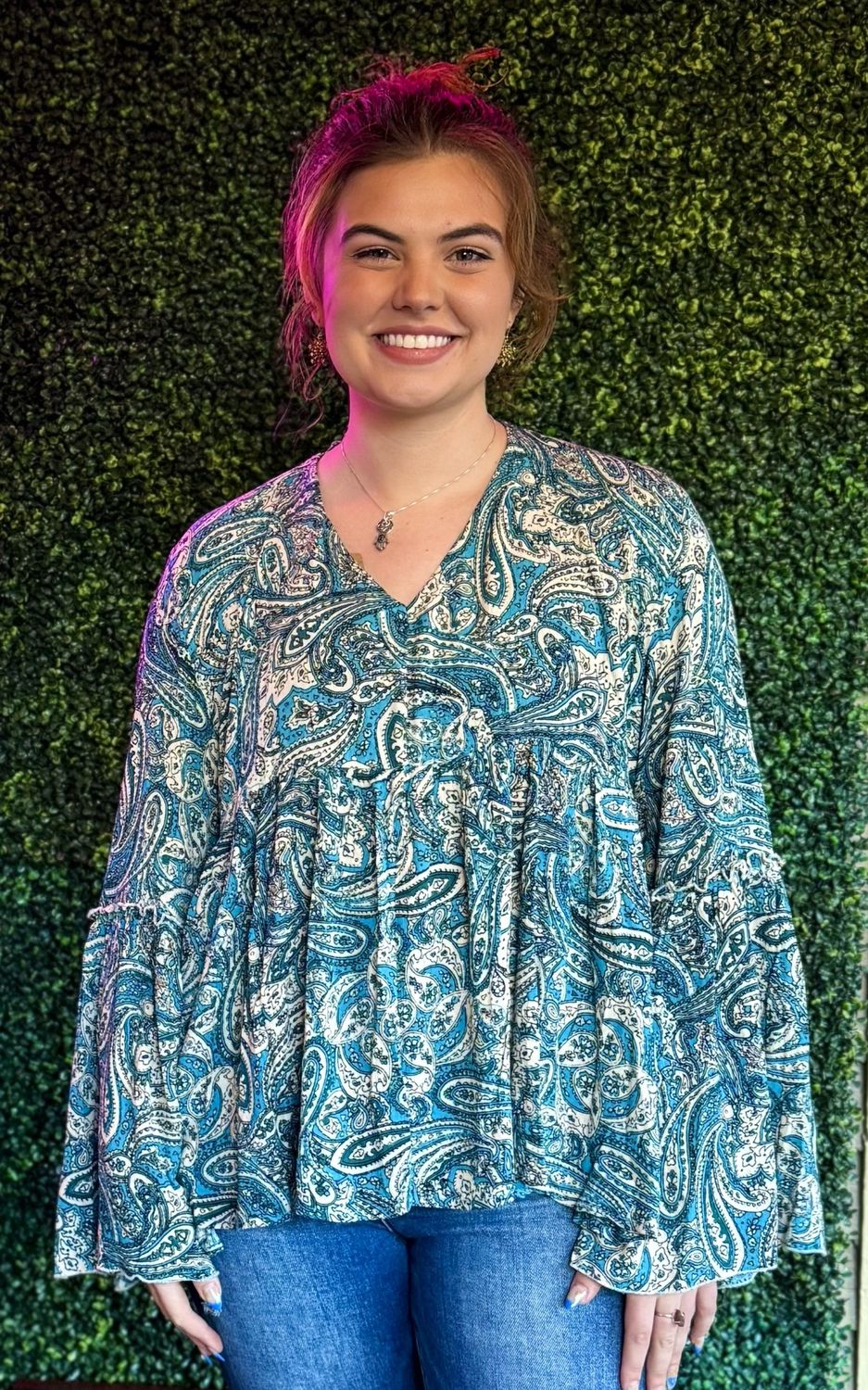 Brea Paisley Print V-Neck with Tie Back