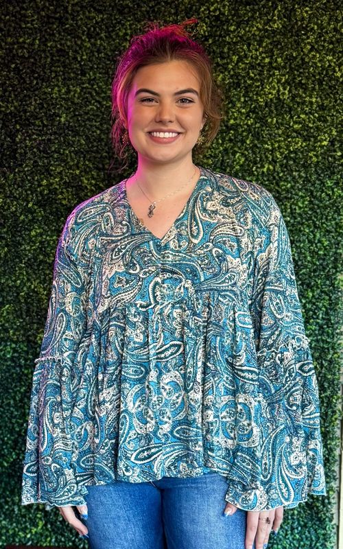 Brea Paisley Print V-Neck with Tie Back