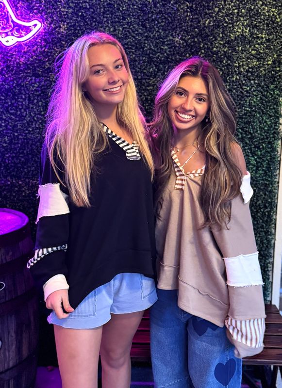 French Terry Knit Color-Block Collared Loose Fit Top