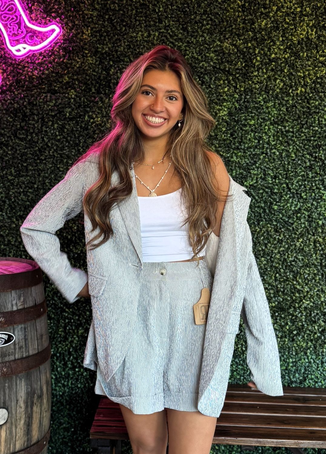 Pin Stripe Blazer &amp; Shorts Set, Size: Small