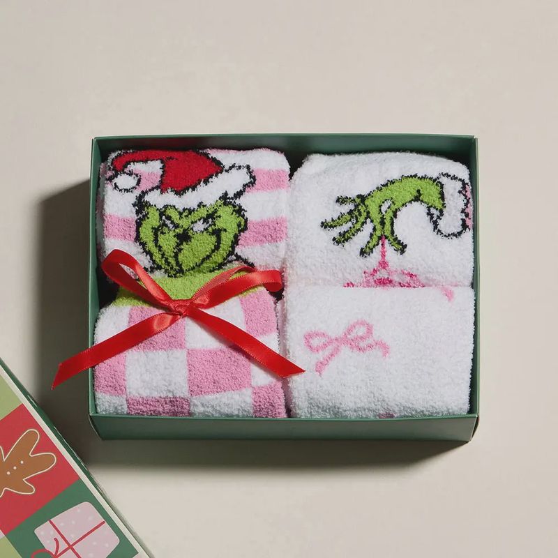 4Pairs Green Monster Grinch Christmas Bundle Gift Socks Set