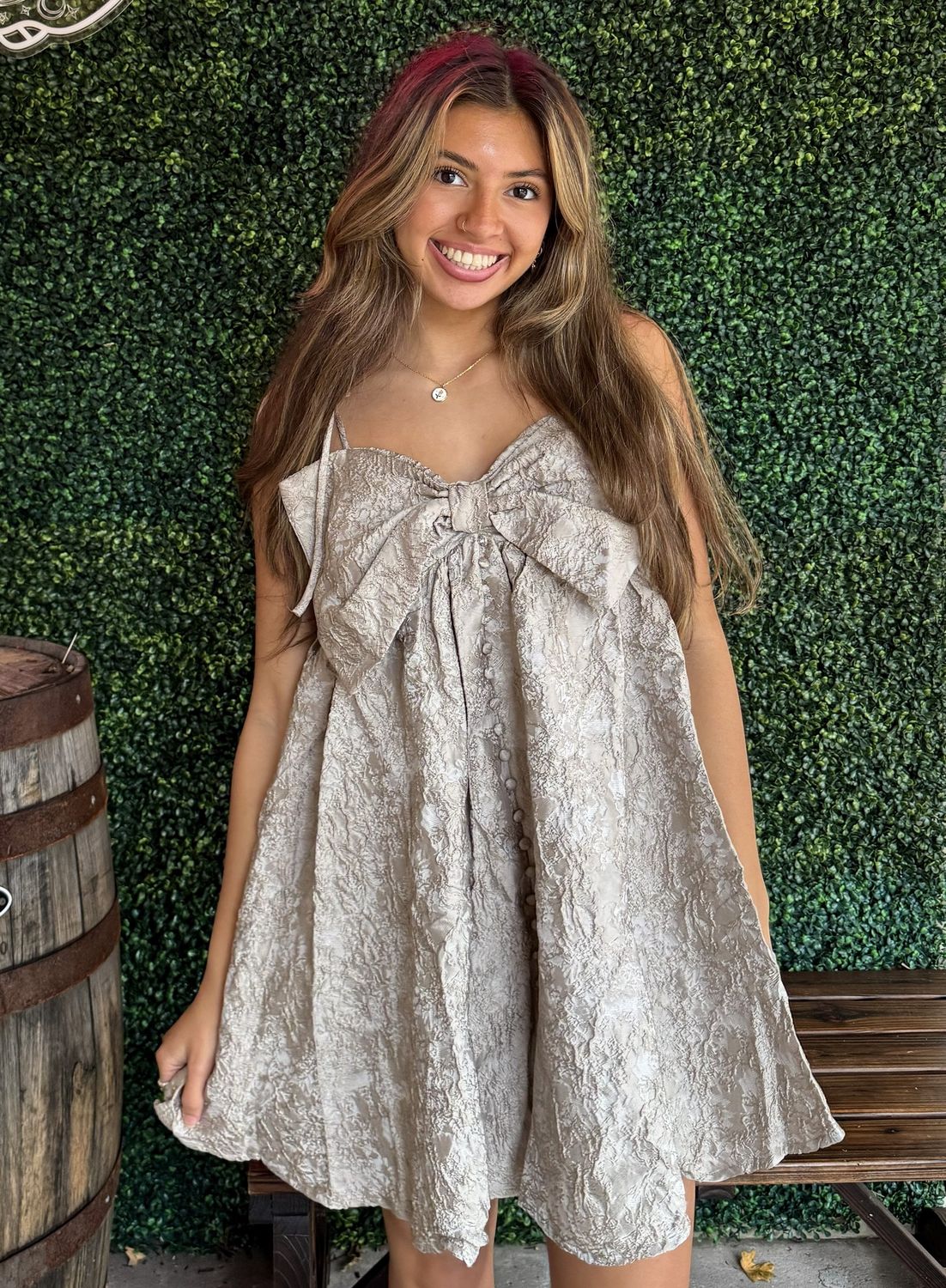 TEXTURED Jacquard Bow Mini Dress, Size: Small