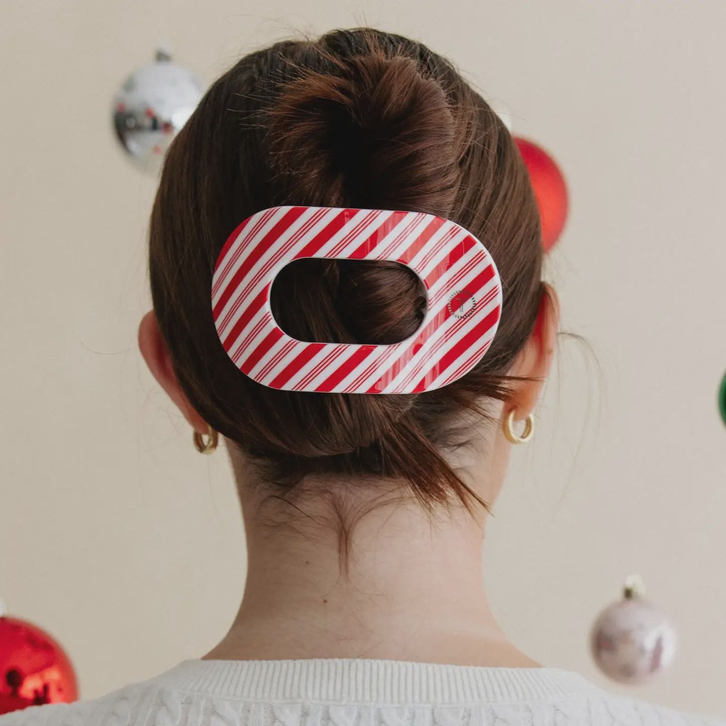 Flat Round Hair Clip | Large | Candy Cane Crush