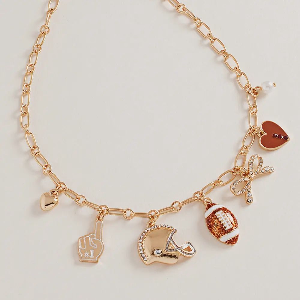 Football Bow Heart Pearl Charm Necklace