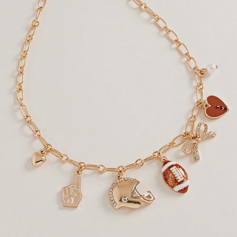 Football Bow Heart Pearl Charm Necklace