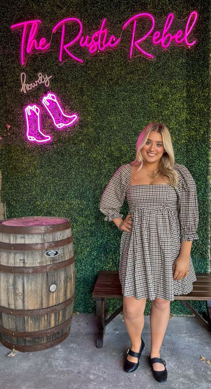 GINGHAM Puff Sleeve Mini Dress