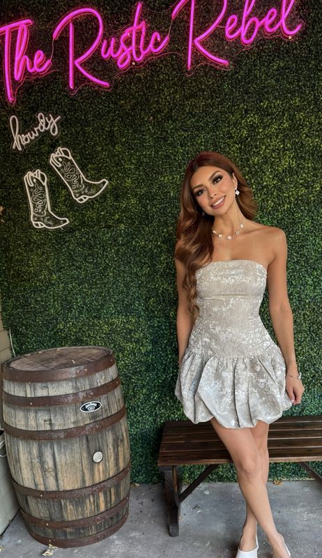 STRAPLESS Floral Bubble Mini Dress