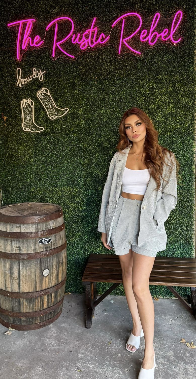 Pin Stripe Blazer &amp; Shorts Set, Size: Small