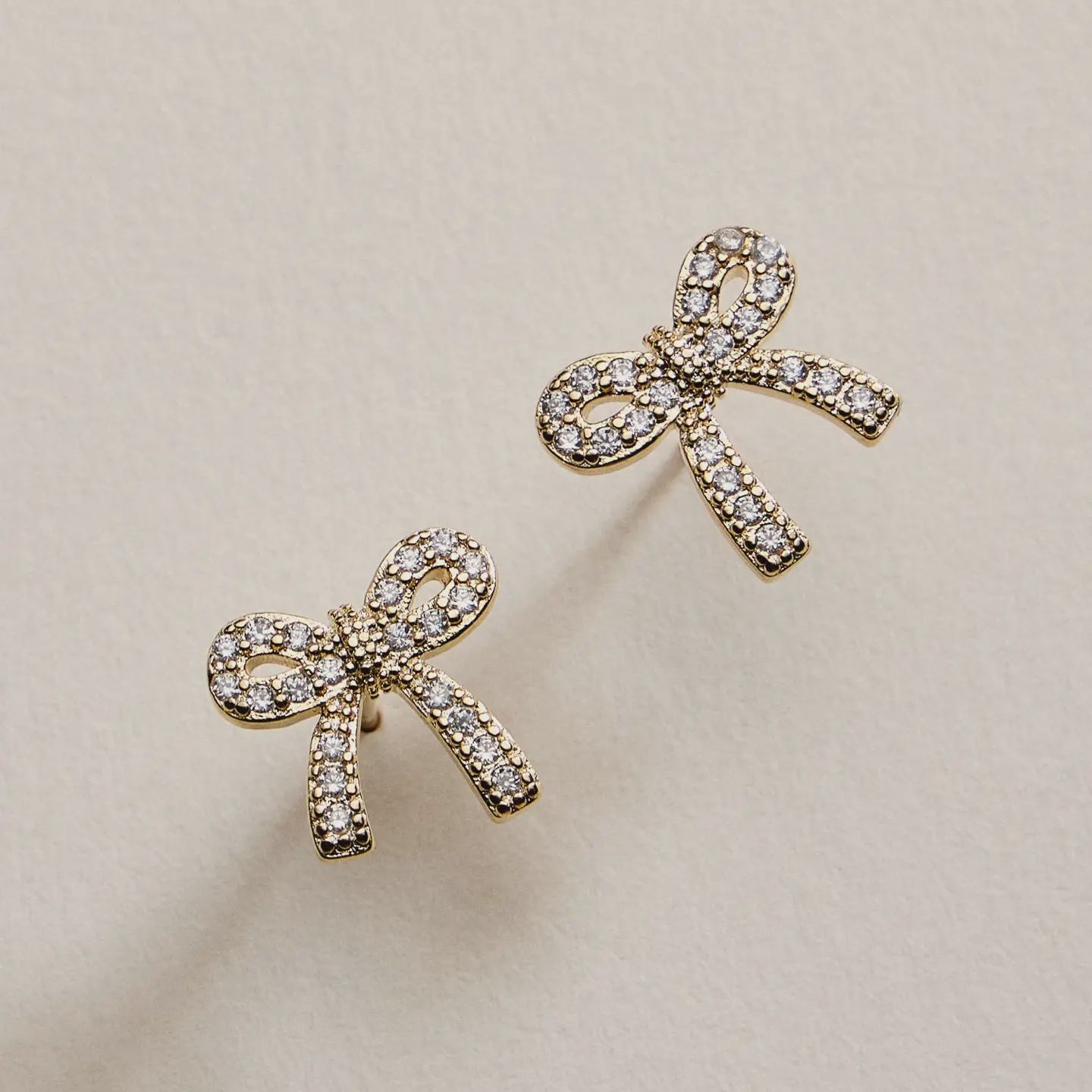 Gold Filled Crystal Bow Stud Earrings