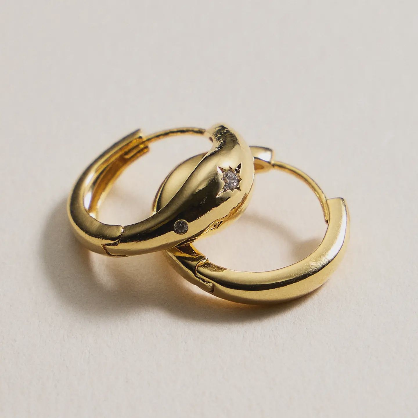 Gold-Dipped Hoop Earrings with Star Cz Accents