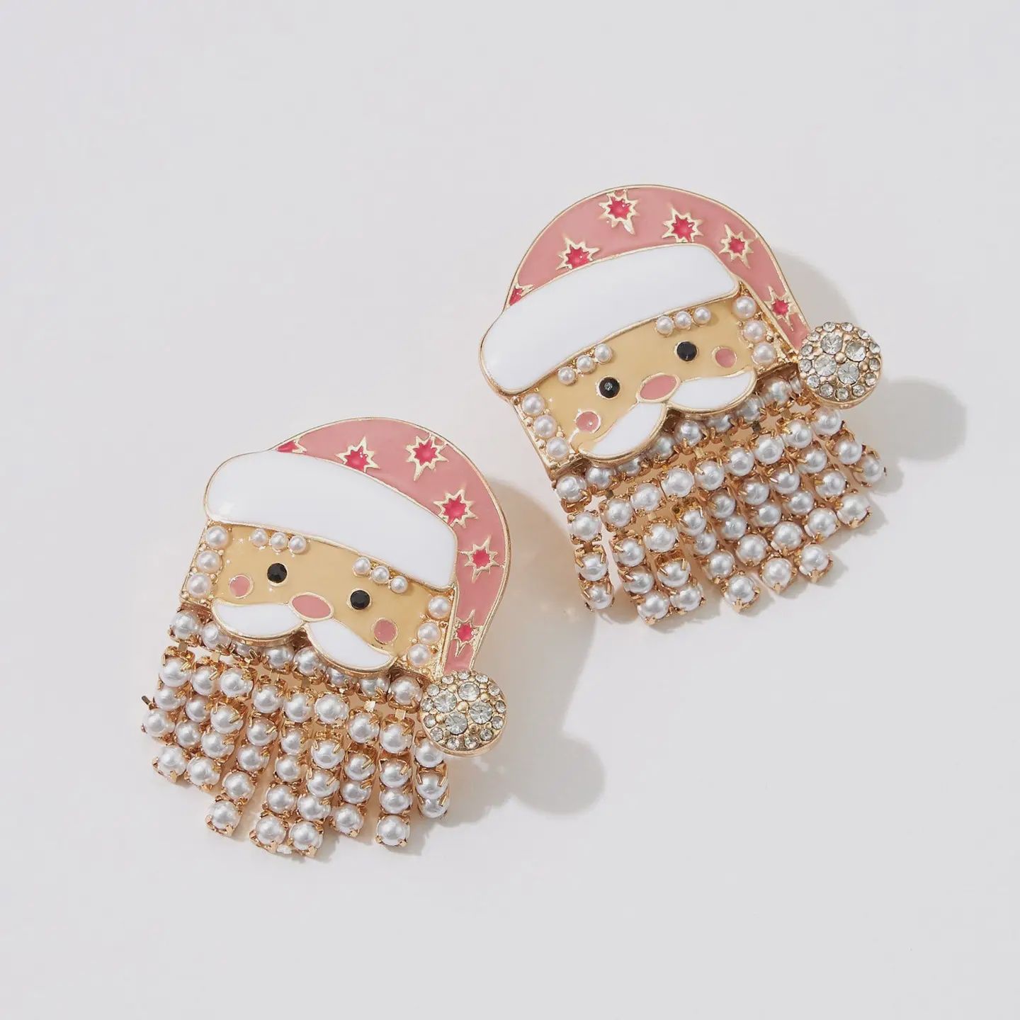 Santa Claus Earrings with Pearl Fringe Beard