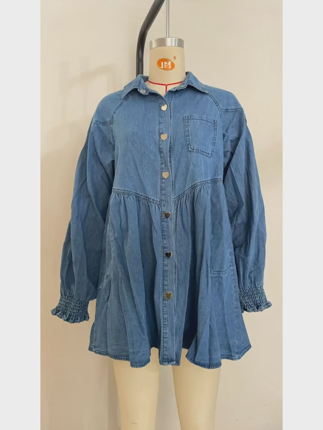 Denim Button Down Shirt Dress, Size: Small