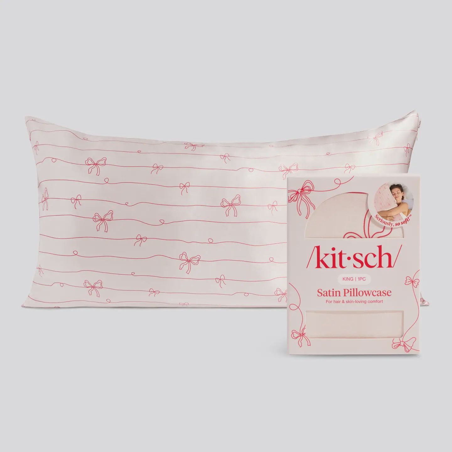 Satin Pillowcase in Striped Bows - King