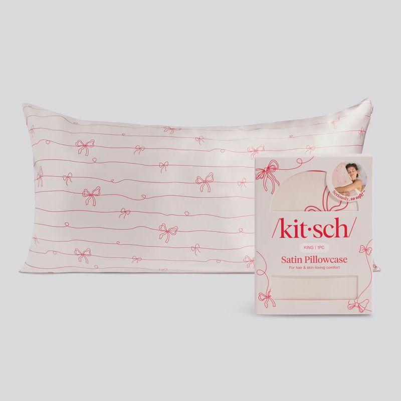 Satin Pillowcase in Striped Bows - King