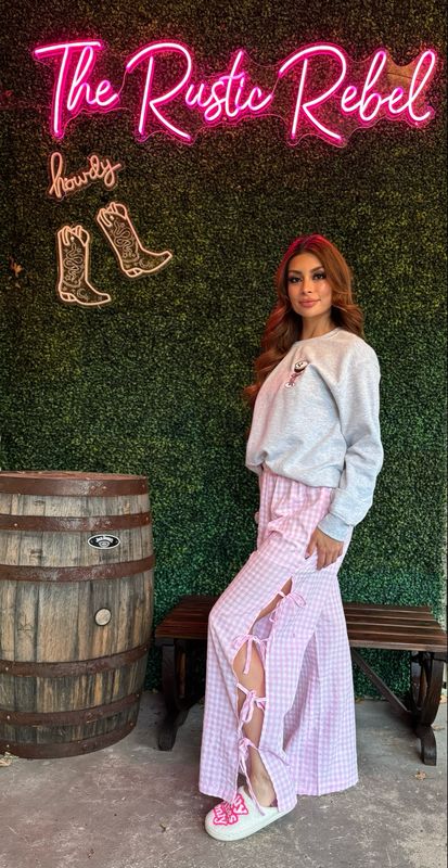 Bow Side Split Plaid Casual Pants