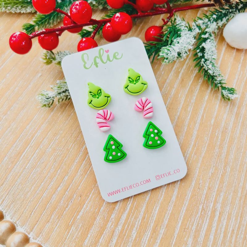Christmas Grinch Studs Earrings | Cat in Hat Jewelry Gift
