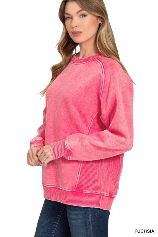 Acid Washed Fleece Sweatshirts Side Rib