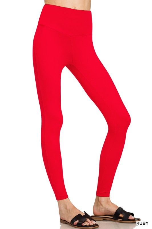 Premium Microfiber Wide Waistband Leggings, Color: Ruby, Size: Small