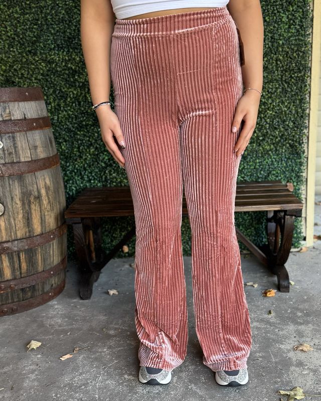 Solid Color High Waist Flare Corduroy Pants