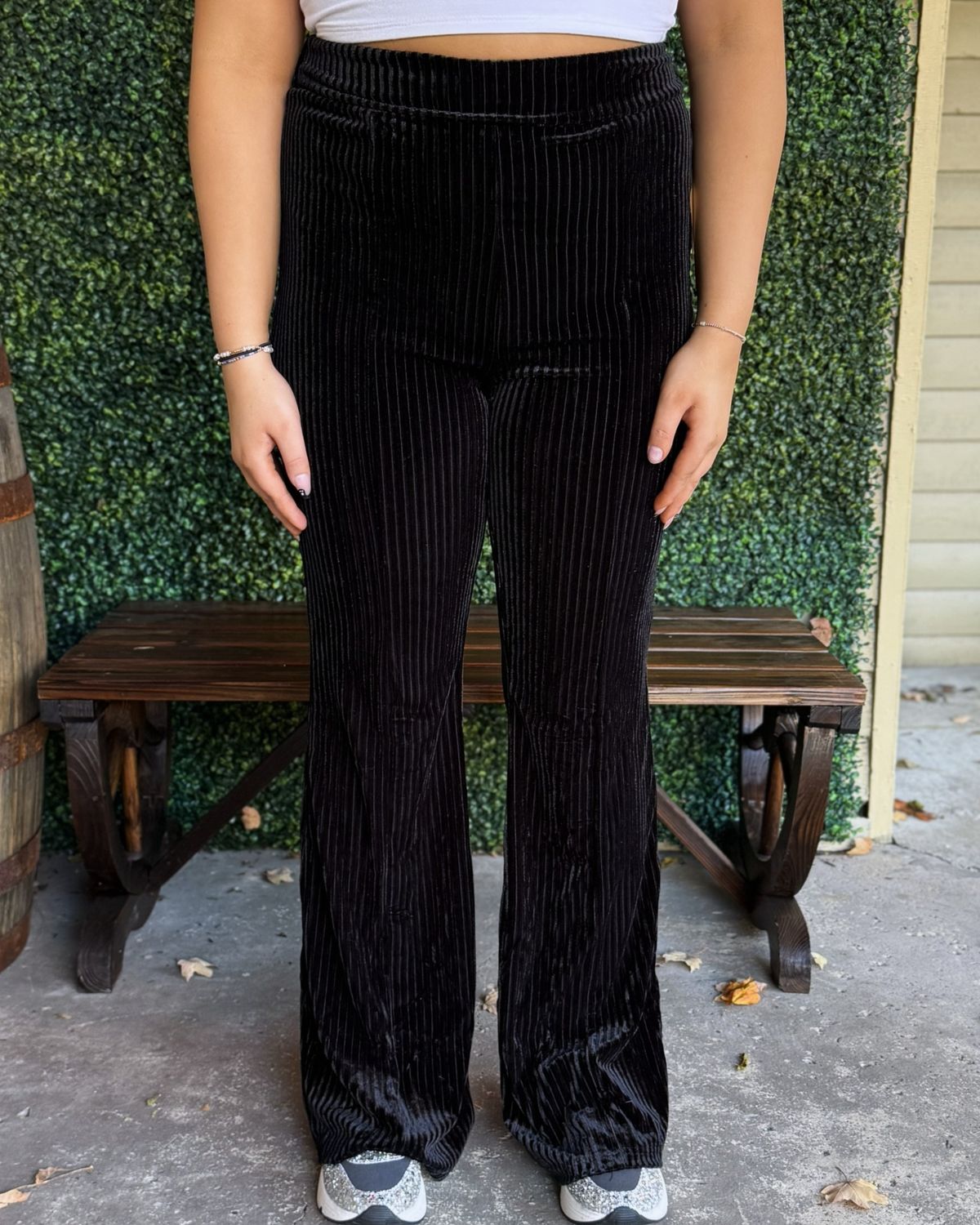 Solid Color High Waist Flare Corduroy Pants, Color: Black, Size: Small