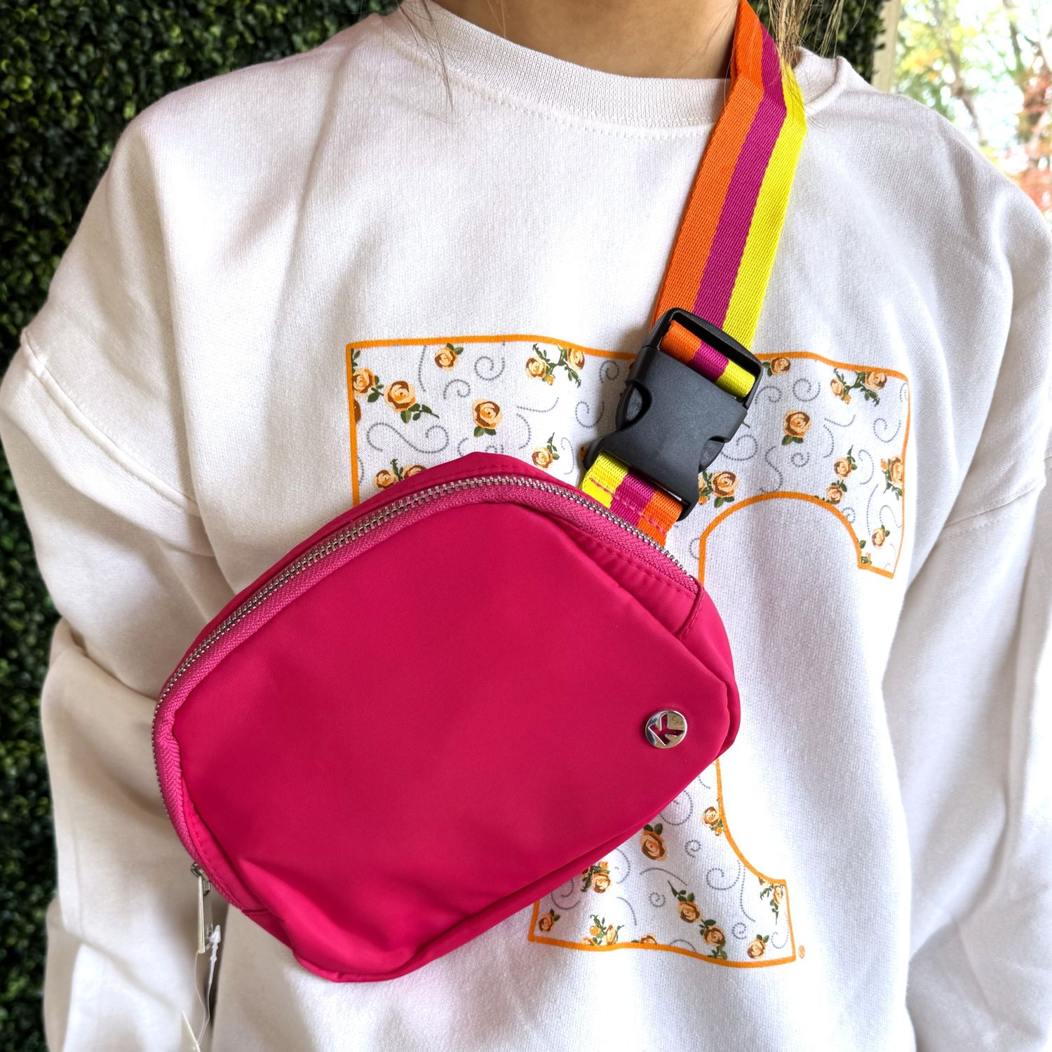 Katydid Striped Belt Bags, Color: Hot Pink