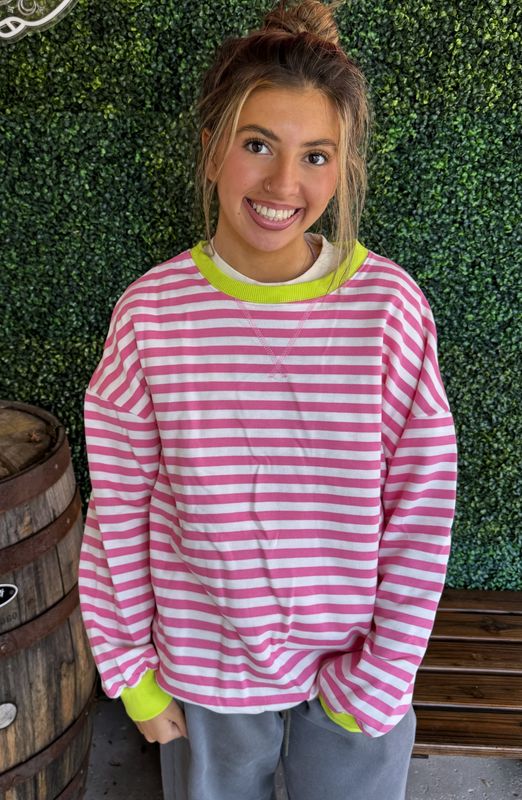 Stripe Contrast Ribbed Trim Sweatshirt