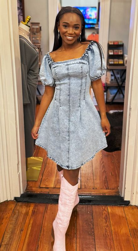 Slim Fit Denim Short Sleeve Dress